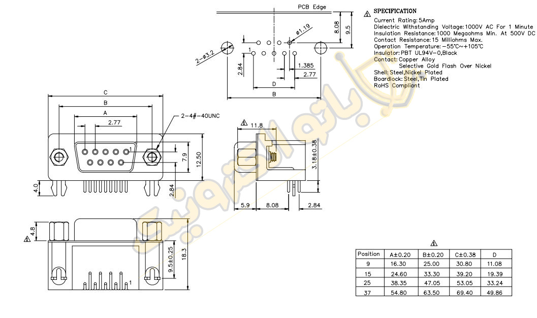کانکتور DB9 مادگی روبردی | اتصال دقیق به برد الکترونیکی - خرید از باتوالکترونیک