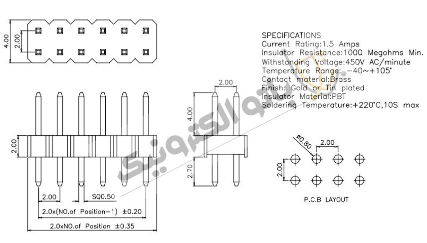 پین هدر نر صاف 2×40 با فاصله پایه 2.00 میلی‌متر