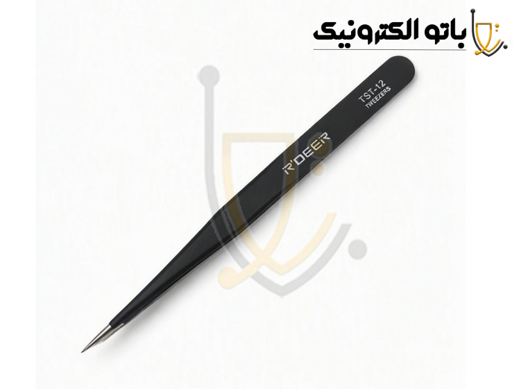 خرید پنس سرکج آردر TST-12 | پنس دقیق ESD و ضد زنگ R’DEER برای تعمیرات برد و لحیم‌کاری