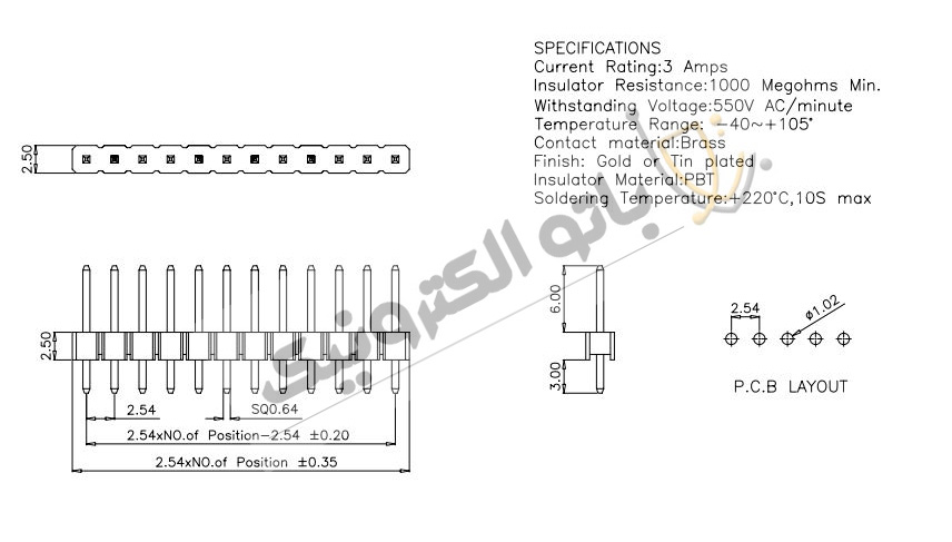 پین هدر نر صاف 1×40 با فاصله پایه 2.54 میلی‌متر