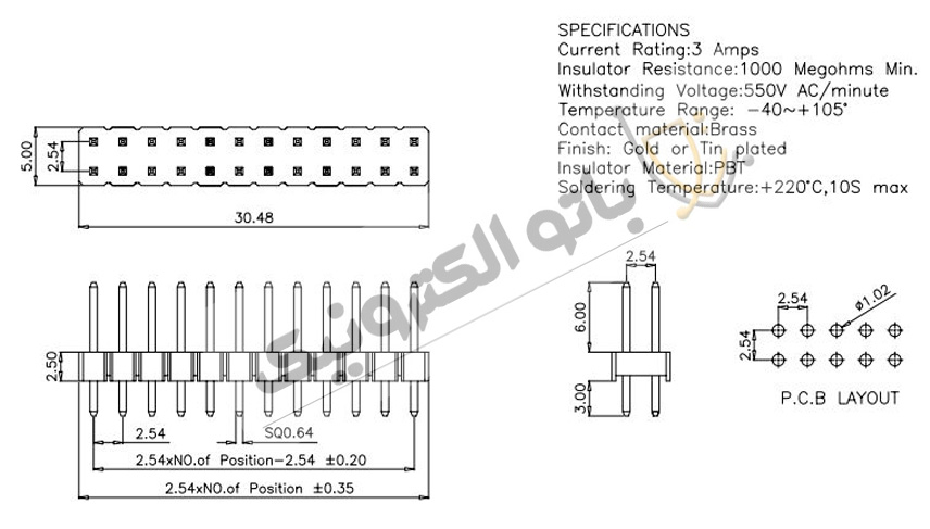 پین هدر نر صاف 2×40 با فاصله پایه 2.54 میلی‌متر