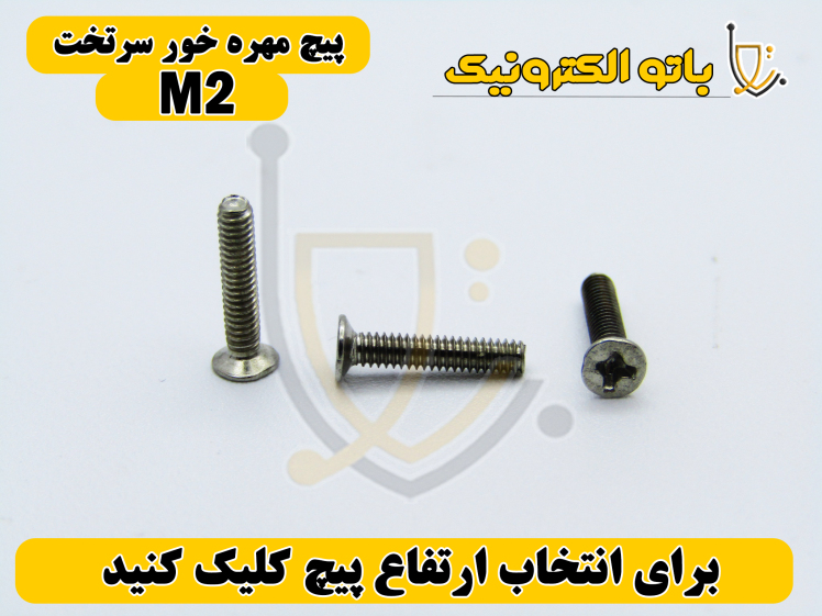 پیچ مهره‌خور سرتخت قطر ۲ میلی‌متر – اتصال یکنواخت و دقیق | باتو الکترونیک