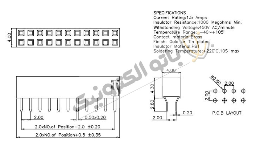 پین هدر ماده صاف 2×40 با فاصله پایه 2.00 میلی‌متر