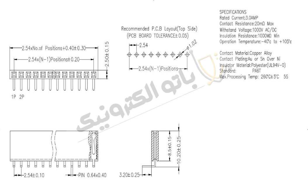 پین هدر ماده رایت 1×40 با فاصله پایه 2.54 میلی‌متر