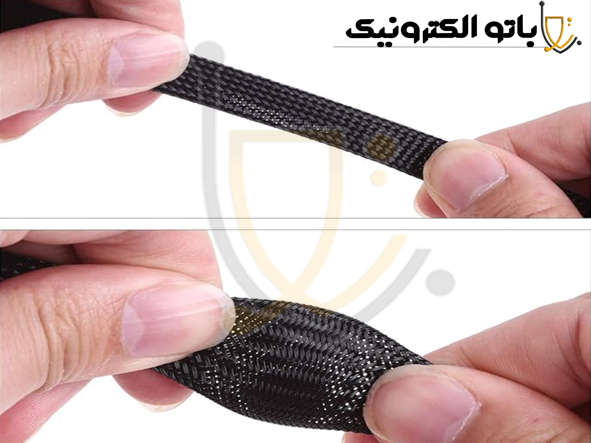 جوراب کابل سایز 12 ضد سایش | محافظ کابل خرطومی حصیری مشکی | باتو الکترونیک