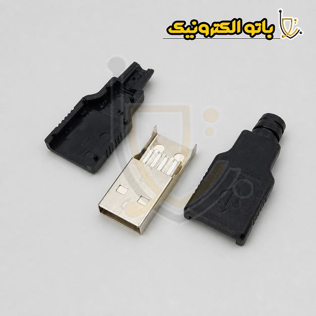  فیش USB نری Type-A کاوردار مشکی مخصوص کابل (4 پین) 