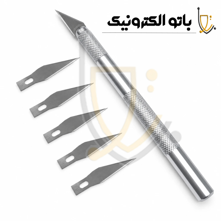 خرید کاتر قلمی ماکت سازی و تعمیرات برد | تیغ قلمی دقیق فلزی با ۵ تیغ یدک